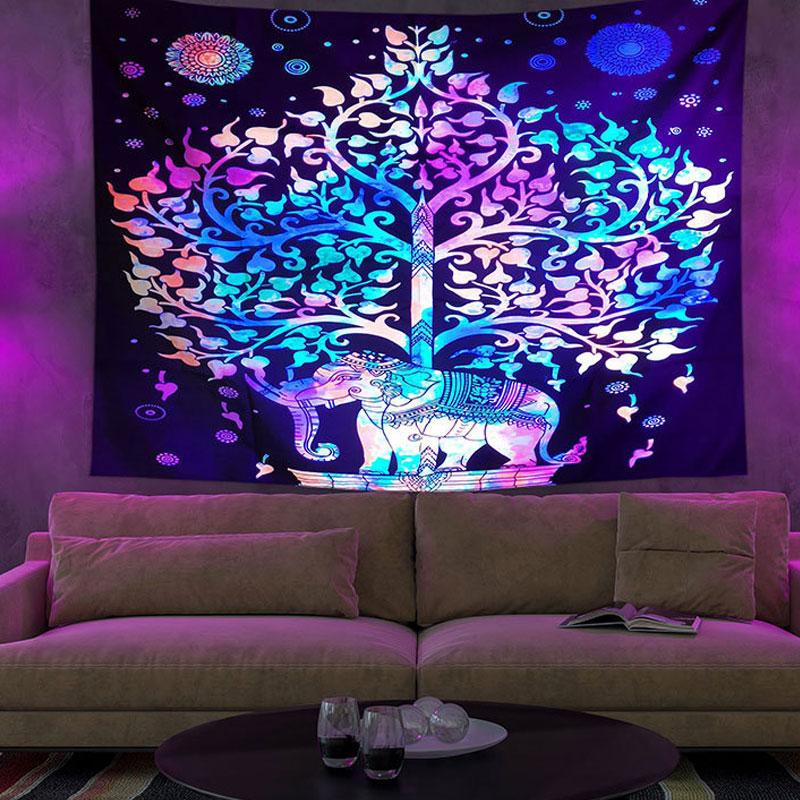 UV Fluorescent Bohemian Elephants Tapestry Print Wall Hanging Art Home Decor