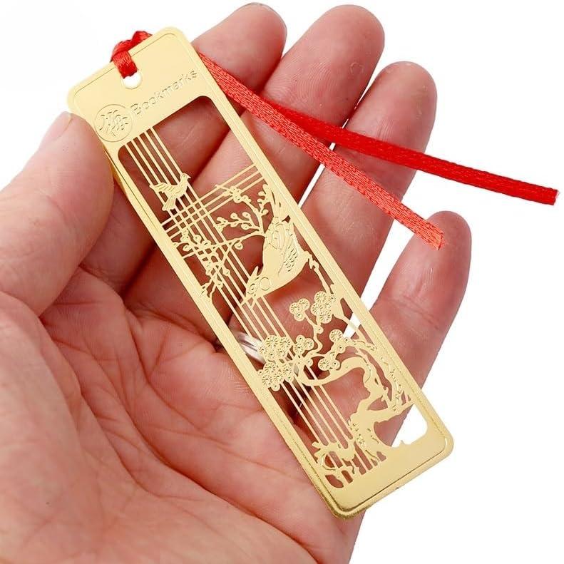 YRCR Plum Orchid Bamboo Chrysanthemum Hollow Carved Metal Bookmarks, Vintage Traditional Style Stainless Steel Bookmarks, Set of 4 (Plum, Bamboo,