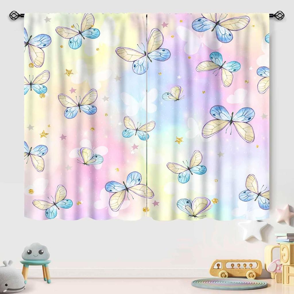 Dreamy Butterfly Curtains Pastel Color Print for Girls Bedroom Window Decor