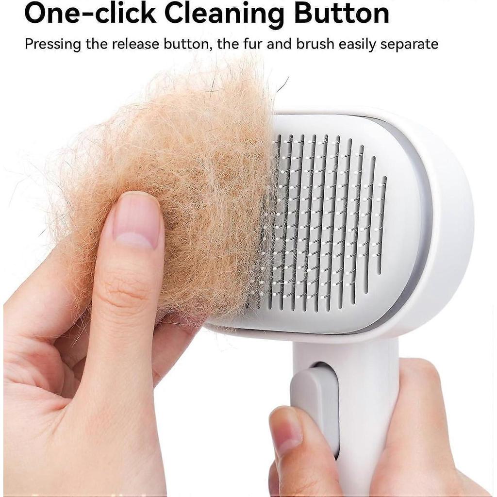 White Cat Brush with Release Button, Cat Grooming Brush for Shedding Indoor Cats, Pet Comb for Long & Short Haired Cats