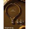 Vintage rhinestone inlaid flower black heart-shaped necklace and earrings
