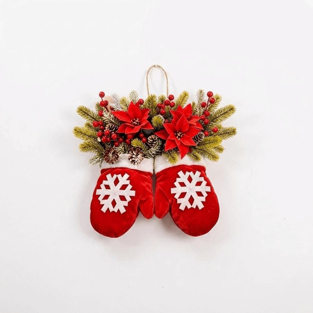 Snowflake Door Hanging Decor Artificial Pinecone Poinsettia Mitten Shaped Door Ornament Traditional Luminous Christmas Garland