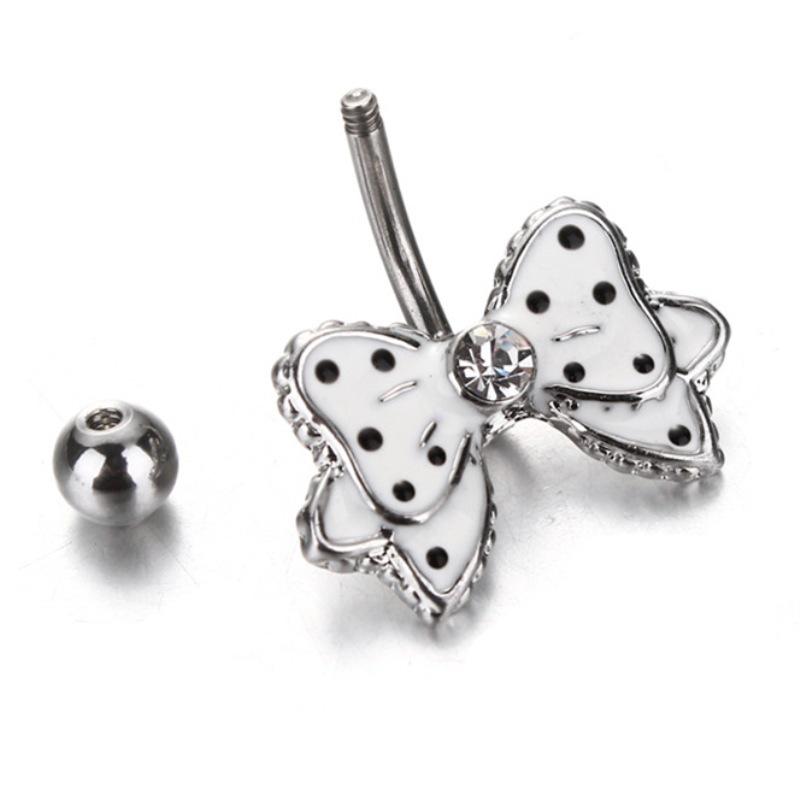 Anneau de nombril en acier inoxydable à pois avec nœud papillon et diamant