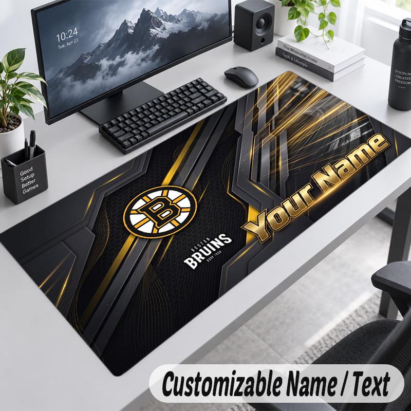 Custom Name Text Mouse Pad Boston Bruins Personalized Desk Pad For Work And Gaming