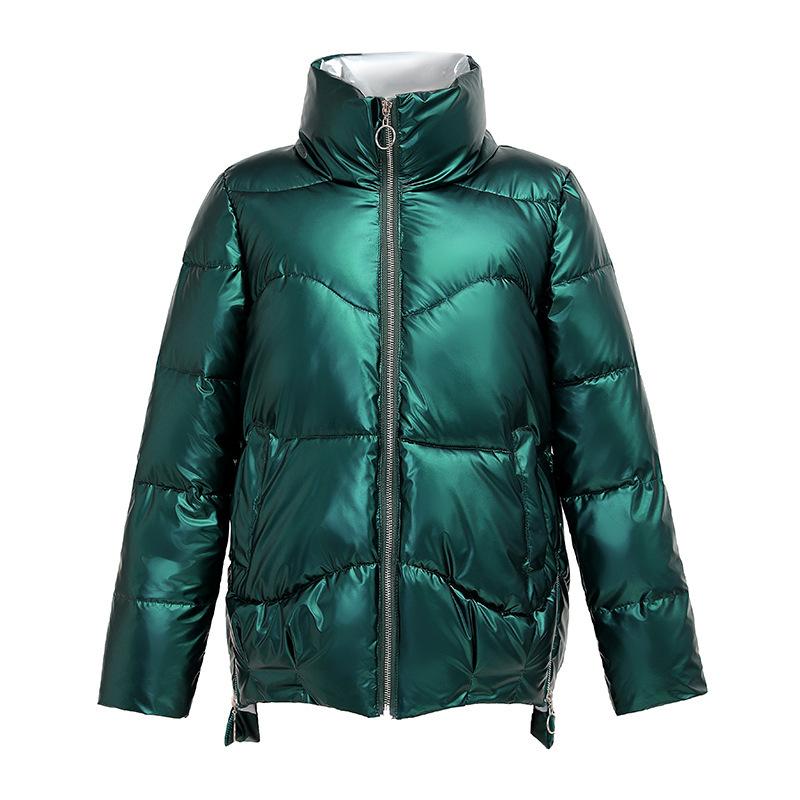 Cotton women's 2025 winter clothes, new stand-up collar, short down cotton clothes, loose shiny bread jackets, padded jackets