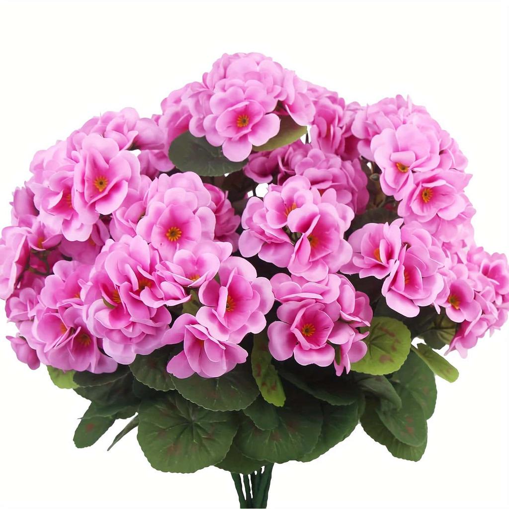 2/5pcs Realistic Artificial  Geraniums - Vibrant Floral Bouquets with Lush Green Leaves-Plastic Flowers for Indoor/Outdoor Decor