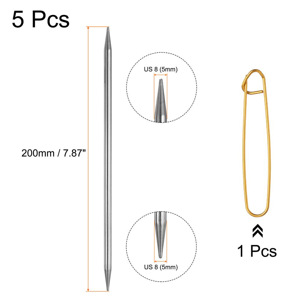 5Pcs 7.8Inch Double Pointed Knitting Needle Length Stainless Steel Sweater Stitching Needles with Stitch Holder for Handmade DIY