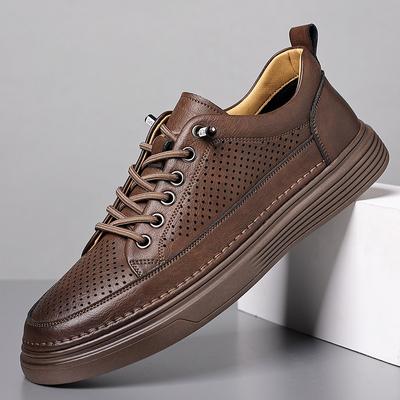 FashionCasual Cow Leather Sneakers for Men Hollowed Out Business Dress Men's Shoe Summer Breathable Driving Shoes Male Zapatos Hombre
