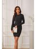 Black Mesh See-Through Long Sleeve Bodycon Mini Dress - High-End European and American Evening Dress