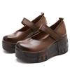 Fashion GKTINOO 2024 Spring Retro Women Genuine Leather Shoes 7CM Wedges Heels Shoes Thick Sole Casual Ladies Platform Shoes