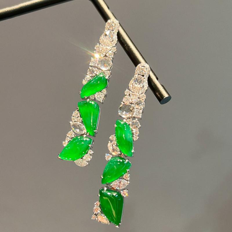 Luxurious New in Chinese style Natural chalcedony earrings for women Full Diamond Fashion Rectangular Earring Wedding