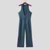 INCERUN Men Deep V Neck Zip-up Casual Long Rompers Jumpsuits