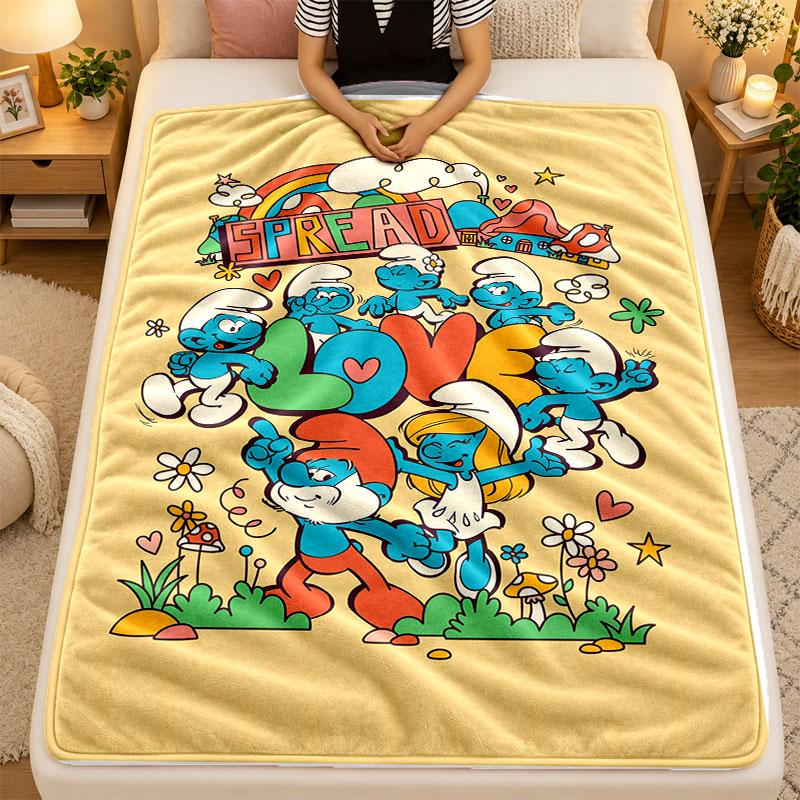 Flannel BlanketSmurfs cute Warm Soft Throw Blanket for Indoor Sofa Bed Living Room Use