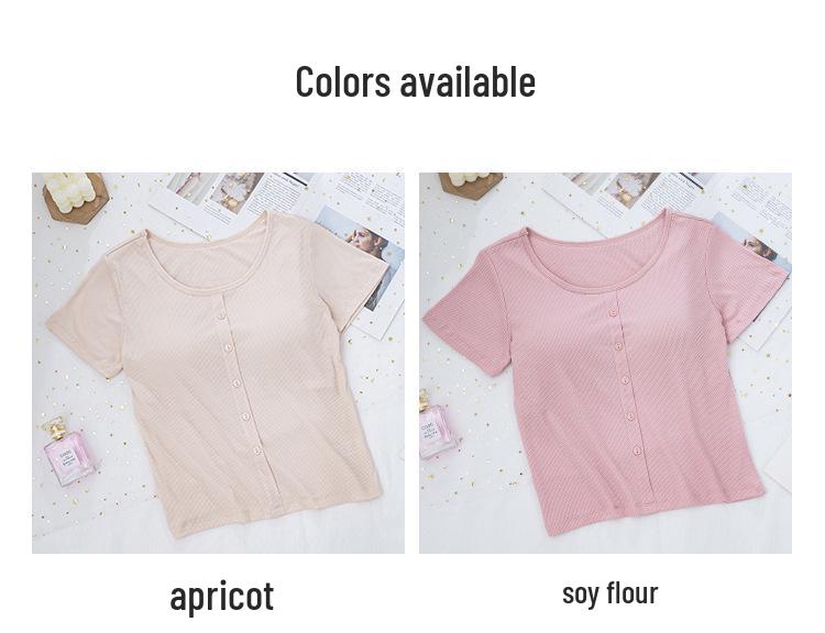 Ribbed Cropped Bodycon T-Shirt with Built-in Bra Pads and Fixed Short Sleeves