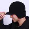 Men Winter Knitted Peaked Hat with Earmuffs Windproof Warm Earflap Hat Outdoor Cycling Baseball Hat Knitted Newsboy Hat with Visor