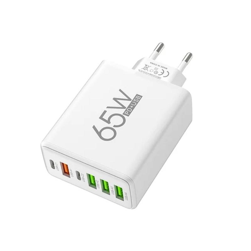 

Travel Plug Adapter EU Plug USB Wall Charger Rapid Charging Block for Phone Double PD & 4 USB A Ports Power Adapter білий
