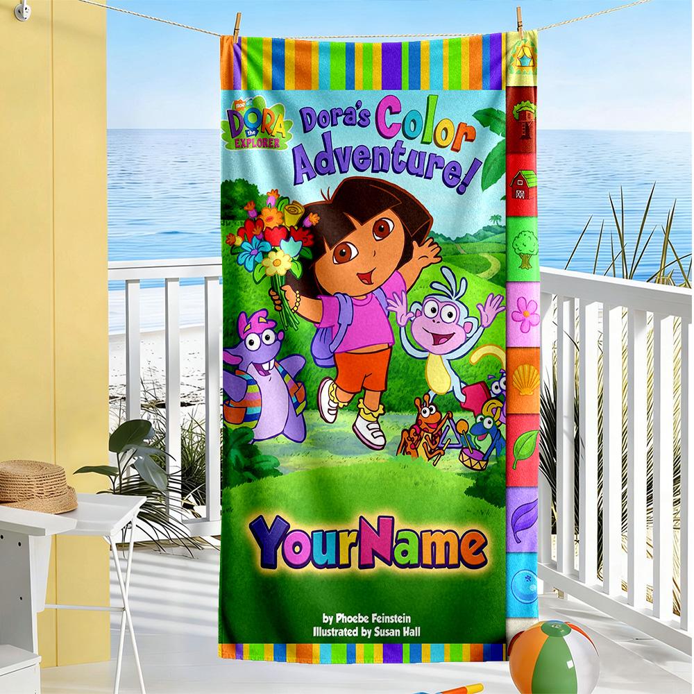 Dora Explorer Personalized Name Beach Towel Super Soft & Absorbent Ideal for Travel Outdoor Swim Pool Yoga Surf Camping Hiking Gym Gift Holiday