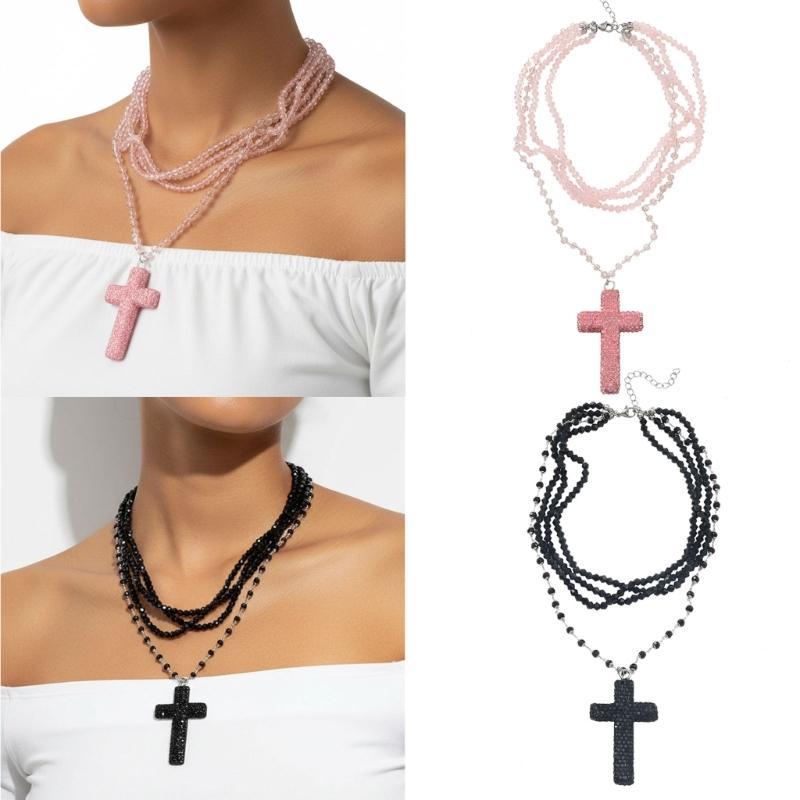 Trendsetting Beaded Crucifix Necklace For Women Adjustable Length Clavicle Chain Suitable For Everyday Styling