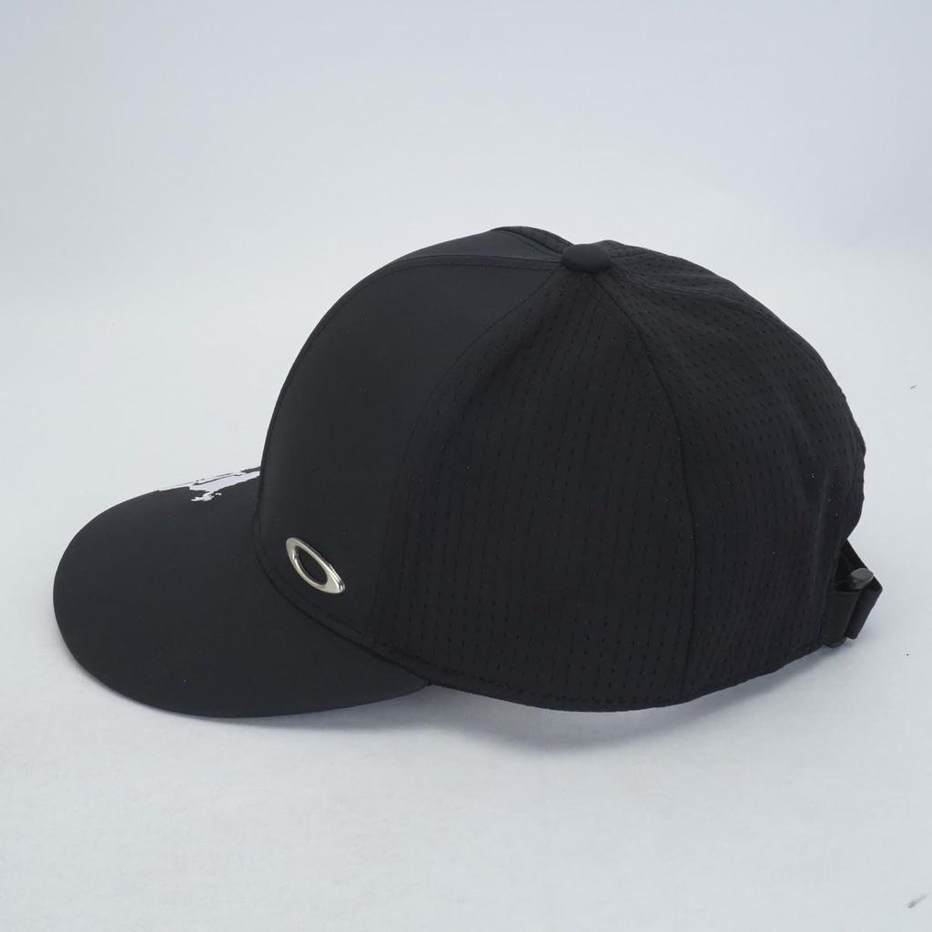OAKLEY SKULL METAL CAP 25.0, Semi-Flat Brim, Metal Ellipse & Skull Embroidery, Mesh Panels, Adjustable (Color BLACKOUT 02E), Size Free