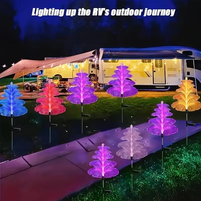 HOMEFISH Outdoor Solar Garden Lights 7-Color Changing Jellyfish Reed LED Solar Stake Lights for Yard Patio Pathway Decor