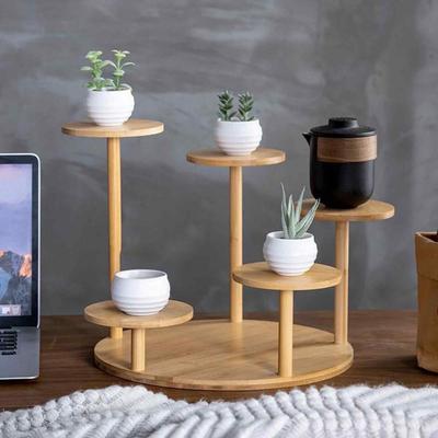 5 Tiered Bamboo Tabletop Plant Stand Rack Flower Pot Holder Shelf Display Rack Indoor Outdoor Planter Display Shelving