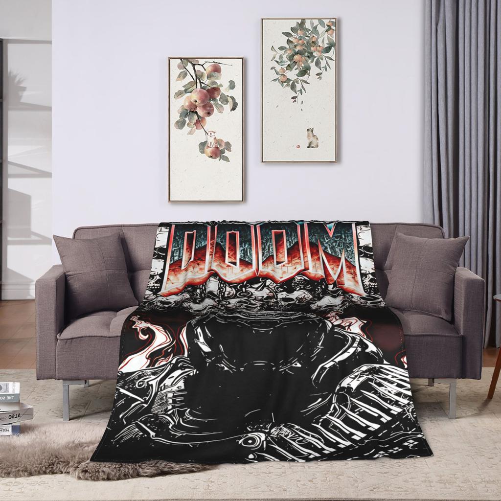 Doom Slayer Gaming Blanket  Warm Fashion Plush Throw Blanket For Couch Chair Sofa Bed Camping Flannel Bedspread Bed Cover