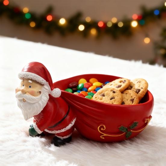 Yousheng Christmas Santa Claus Candy Bowl Multi-purpose Goodies Treats Sweets Nuts Dish Holder Container Santa Resin Figurine Holiday Party Ornament