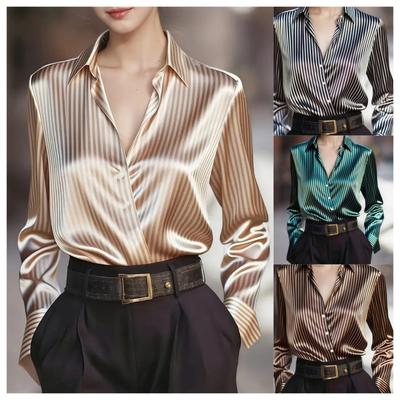 2025 Autumn French Design Retro Striped Niche Long-sleeved Shirt for Women