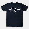 Men Black Print T-shirt U.S.S. Orville No-Cut Transfer Paper Print Cotton Tshirt