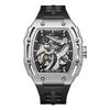 Mark Fairwhale Automatic Mechanical Watch for Men 46mm Alloy Case Rubber Band Waterproof Luminous Skeleton Embossed Dial