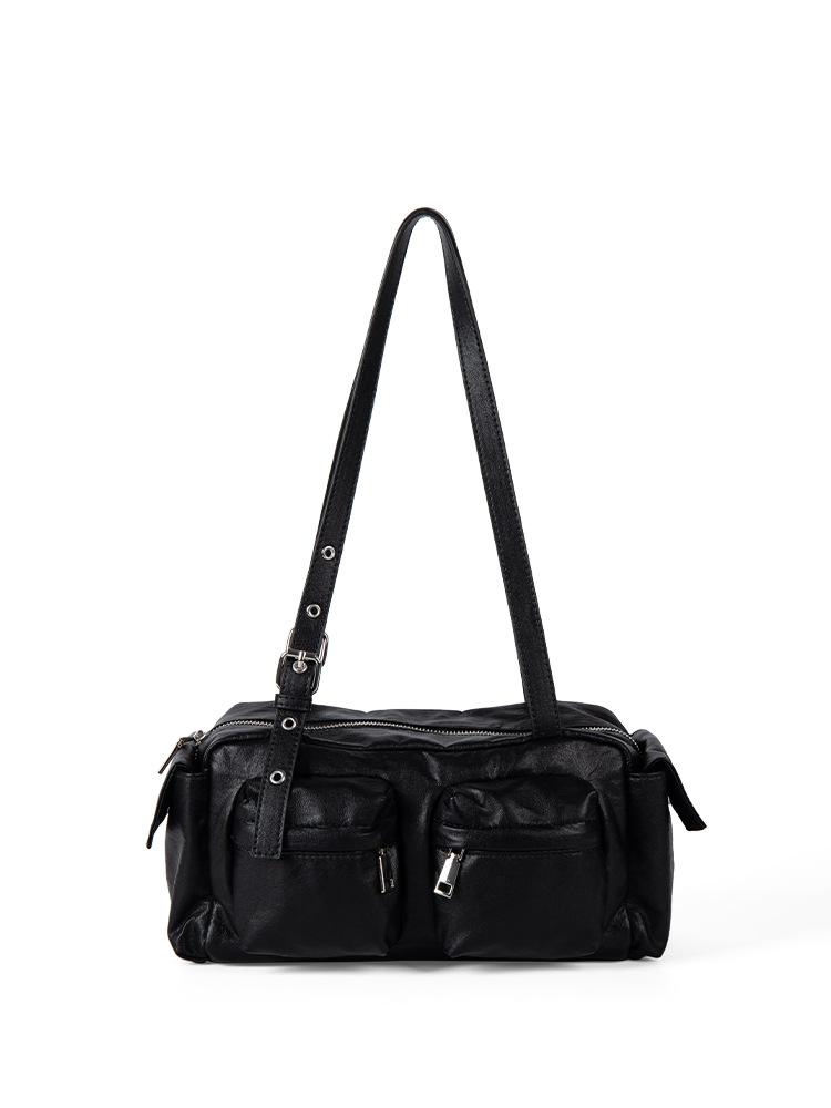 Vintage Multiple Pockets Women Shoulder Bags Soft Pu Leather Handbags Retro Motorcycle Bag Y2K Sac for Girls Daily Commuting Sac