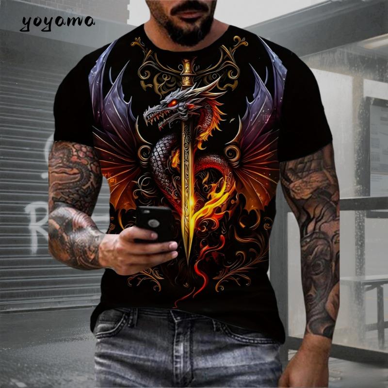 Men Clothes 3D Dragon Short Sleeves Animal Print Oversize Casual Men s Clothing Summer New Fashion O-Neck Men s Short Sleeve Tee S