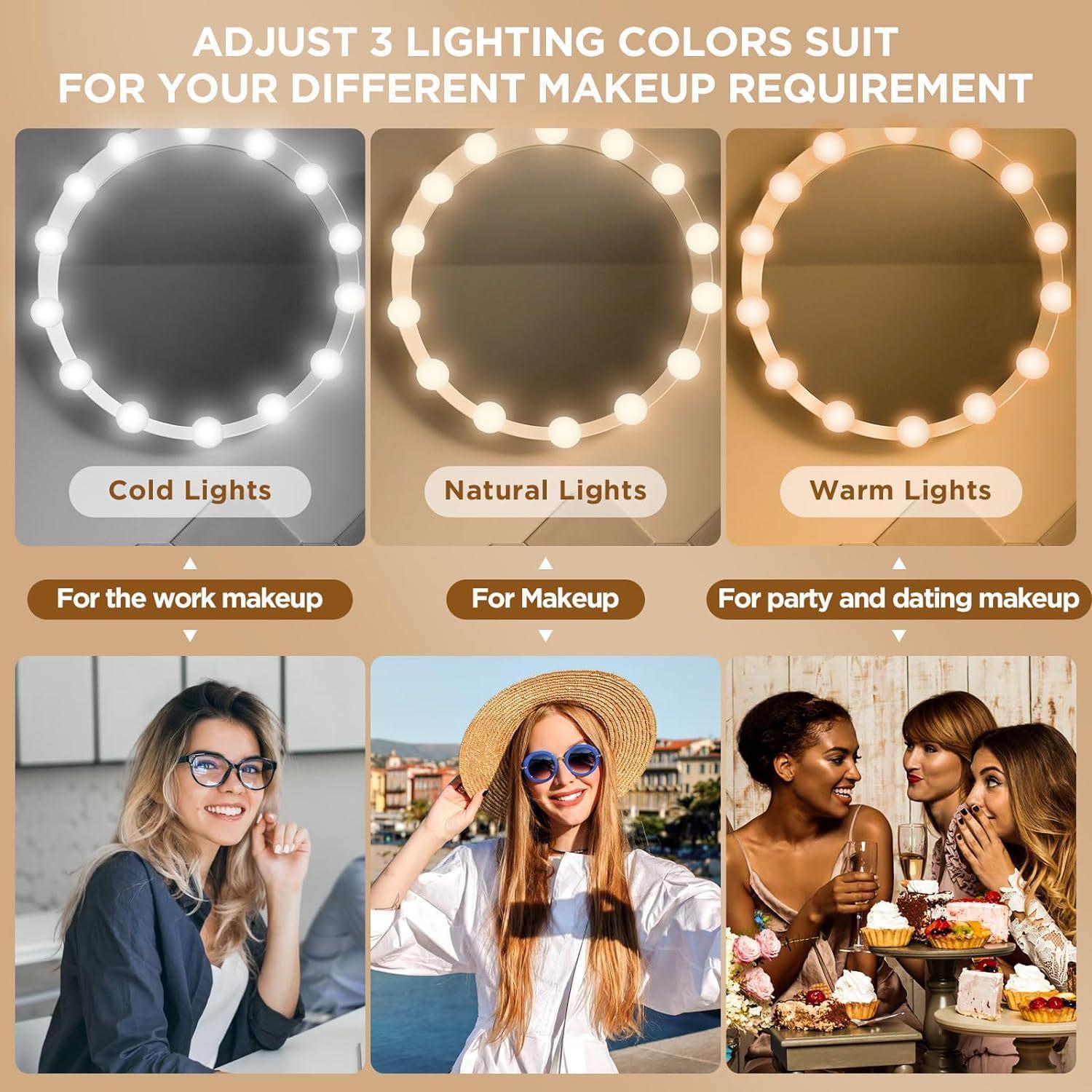 

Hollywood LED Vanity Mirror with Adjustable Three-Color Lights White Light