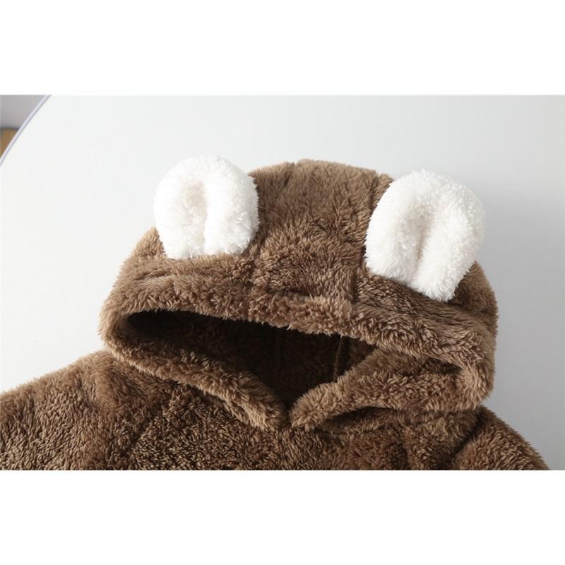 Neugeborenes Baby Bär Kapuzen-Strampler Flauschiger Fleece Plüsch Overall Langarm Cartoon Body für Säugling Winter Outfit