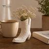 Rustic Desktop Ornament Western Cowboy Boot Vase, White Matte Relief Decorative Flower Pot, Vintage Art Piece PETG for Dried Flowers Home Decor