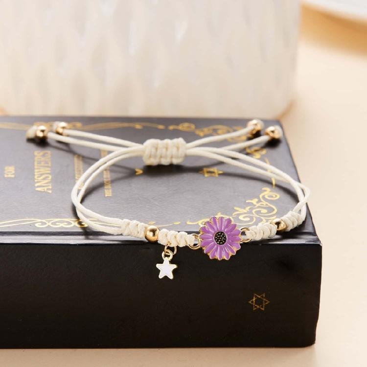 Fashionable Daisy Bracelet Delicate Pendant Bracelet Weaving Bracelet Adjustable Rope Bracelet for Women Matching Outfit