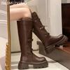 Cizme înalte pentru femei la modă grosolană, cu cataramă, cu platformă, cu toc mijlociu, până la genunchi, pantofi înalți până la genunchi, Trend 2025, iarnă, pantofi noi, Bote pentru motociclete