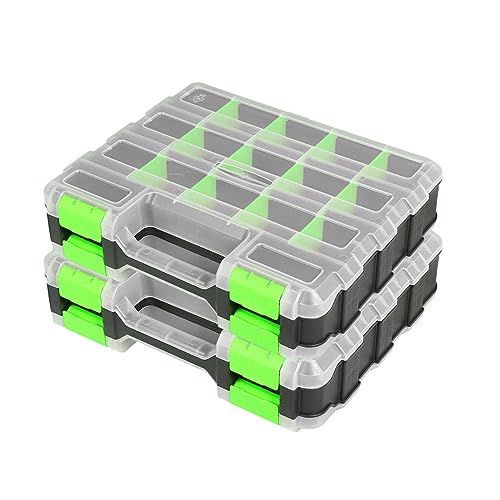 

JACK BOSS Parts Case, Double-Sided Organizer, Double-Sided Small Item Storage Case, Green, 2-Pack, 330mm Wide x 285mm Deep x 180mm High, TJB322-2G