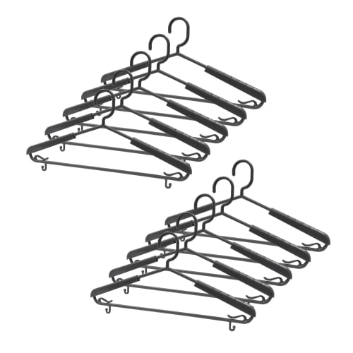KOKUBO Sliding Plain Hangers, Set of 10, Gray, Sliding Laundry Hangers (Shape-Retaining, Non-Slip, Made in Japan)