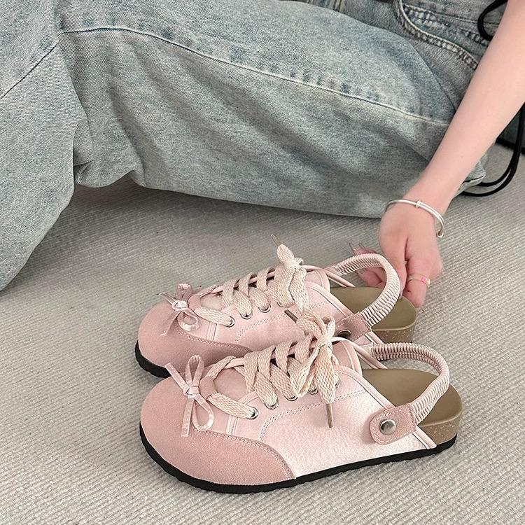 French fashion bow platform German training shoes women's 2025 summer new versatile flat bottom casual soft bottom bag head drag