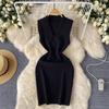 Adult Lady Like Woman Elegance Sleeveless Vest Dress Women's Stylish V Neck Elastic Slim Fit Slimming Sheath Bottom Knitted Dress