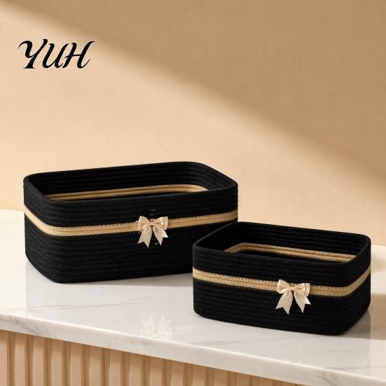 Portable Gift Baskets for Christmas Cotton Woven Storage Basket, Square Desktop Organizer, Soft Thread Bins Home Organization Space Saving Decorative