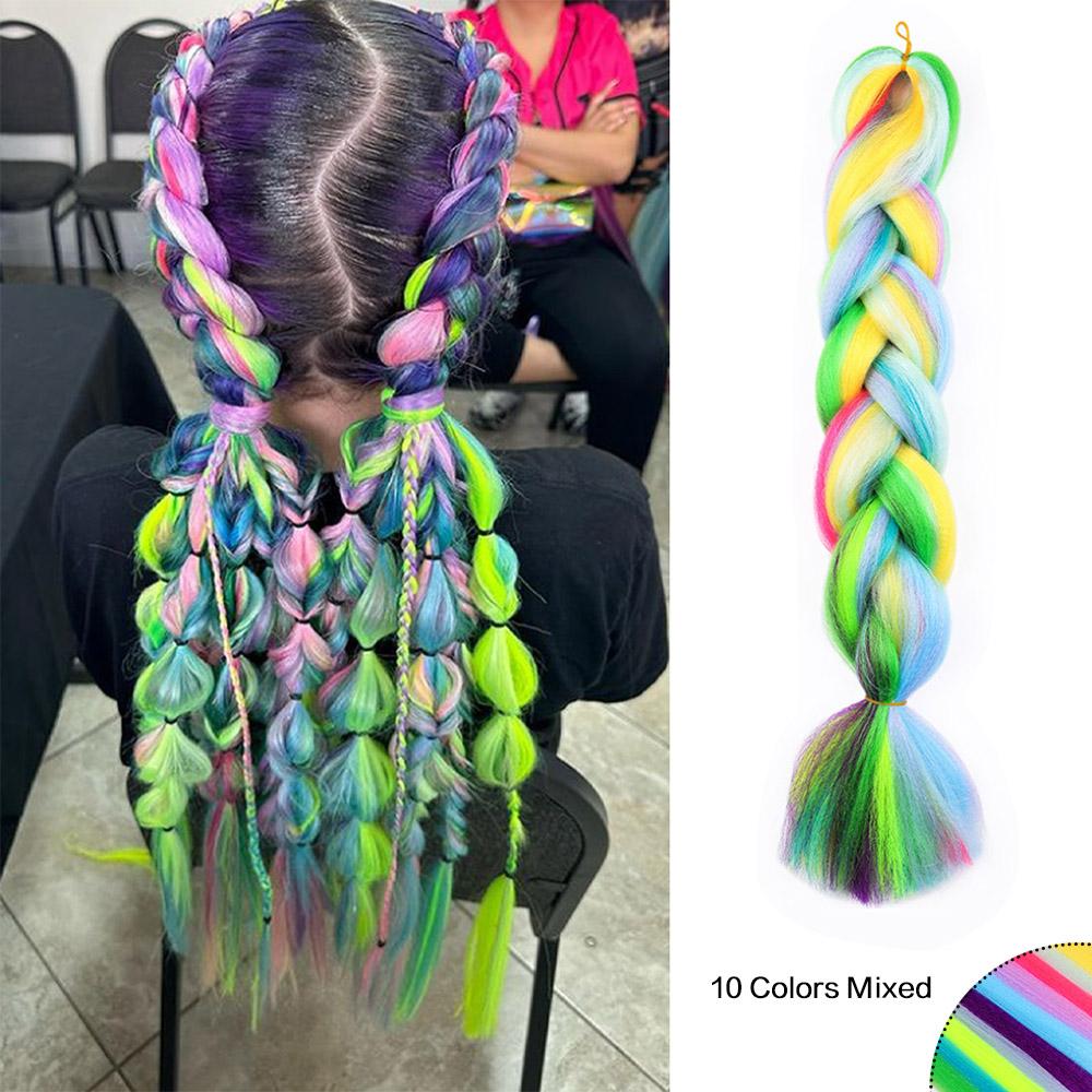 Jumbo Braiding Hair Rainbow Colors Extensions Fiber Mix Four Silky Colorful Twist Hair Extensions  Colored Synthetic Braids