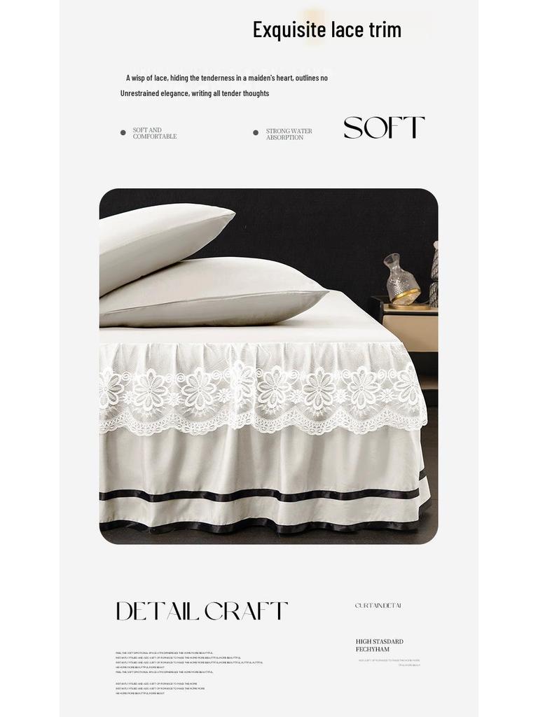 Brushed Double-Layer Solid Color Elastic Lace Ruffle Bed Skirt Full-Size Mattress Cover