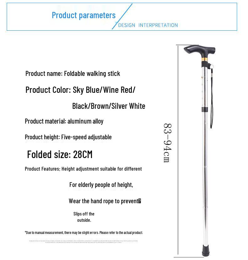 Ultra-Light Adjustable Folding Telescopic Aluminum Walking Stick - Non-Slip Hiking Trekking Pole