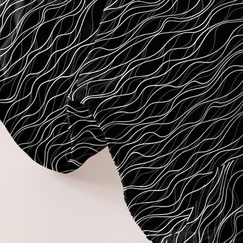 1 Piece Of Black Background White Wave Pattern Matte Bedsheet, Bedroom Printed Bedspread, Bedding (Excluding Pillowcases)