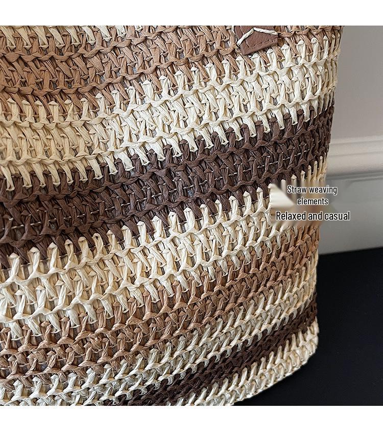 Bolsa de Palha Tecida com Listras Arco-Íris Feminina - 2026 Bolsa de Ombro de Grande Capacidade para Férias na Praia e Deslocamento