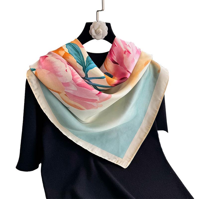 Spring And Autumn Fashion Versatile Simulation Silk Scarf Printed Shawl Women'S Decorative Headscarf Beach Towel
