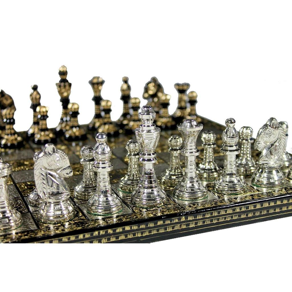 Collectible Complete Brass Chess Game Board Set With 100% Brass Chess Pieces Chessman Coins Pawns,for Adult