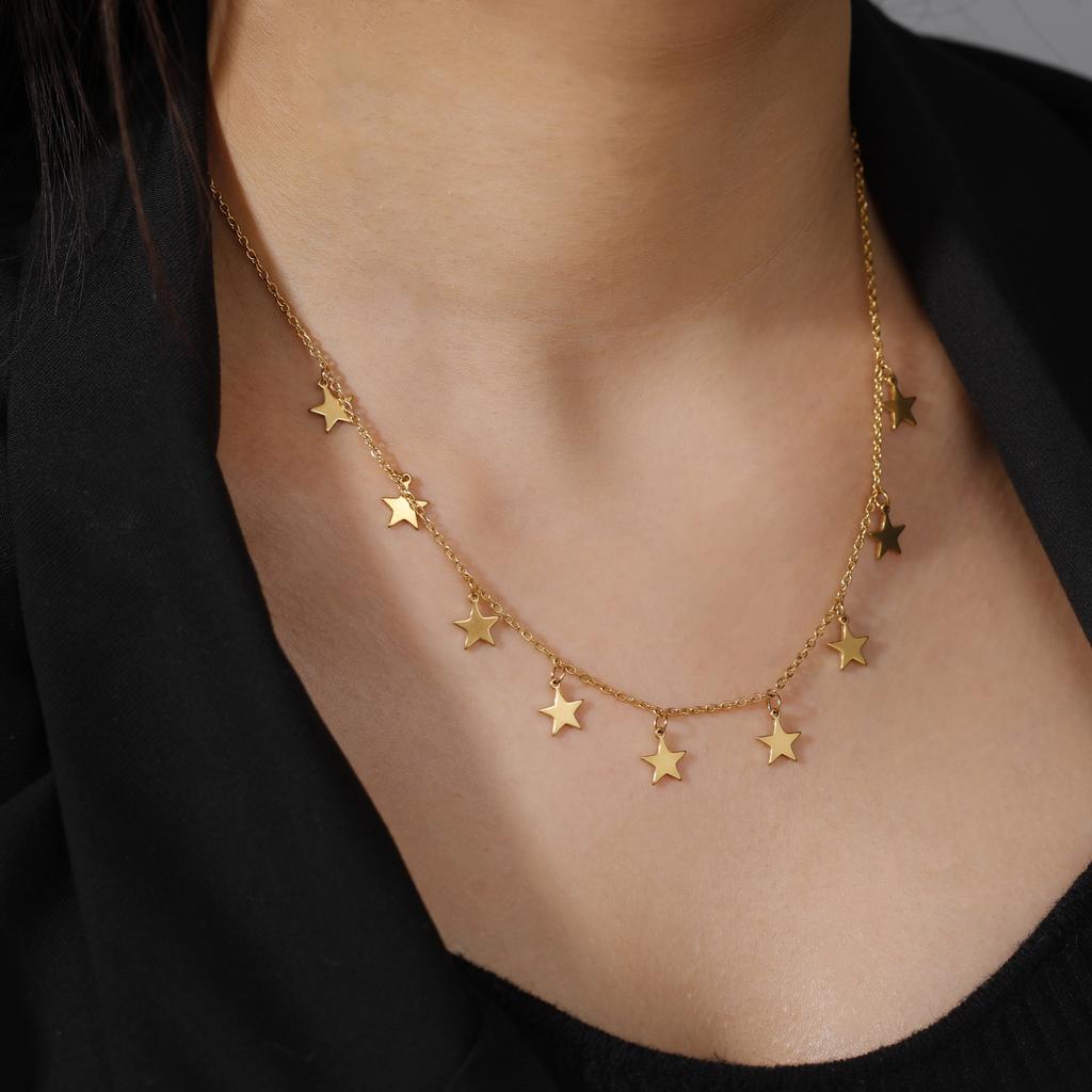 KKjoy Star Pendant Necklace for Women Silver Color Stainless Steel Beads Double Chain Collars Minimalist Jewelry Accessories New